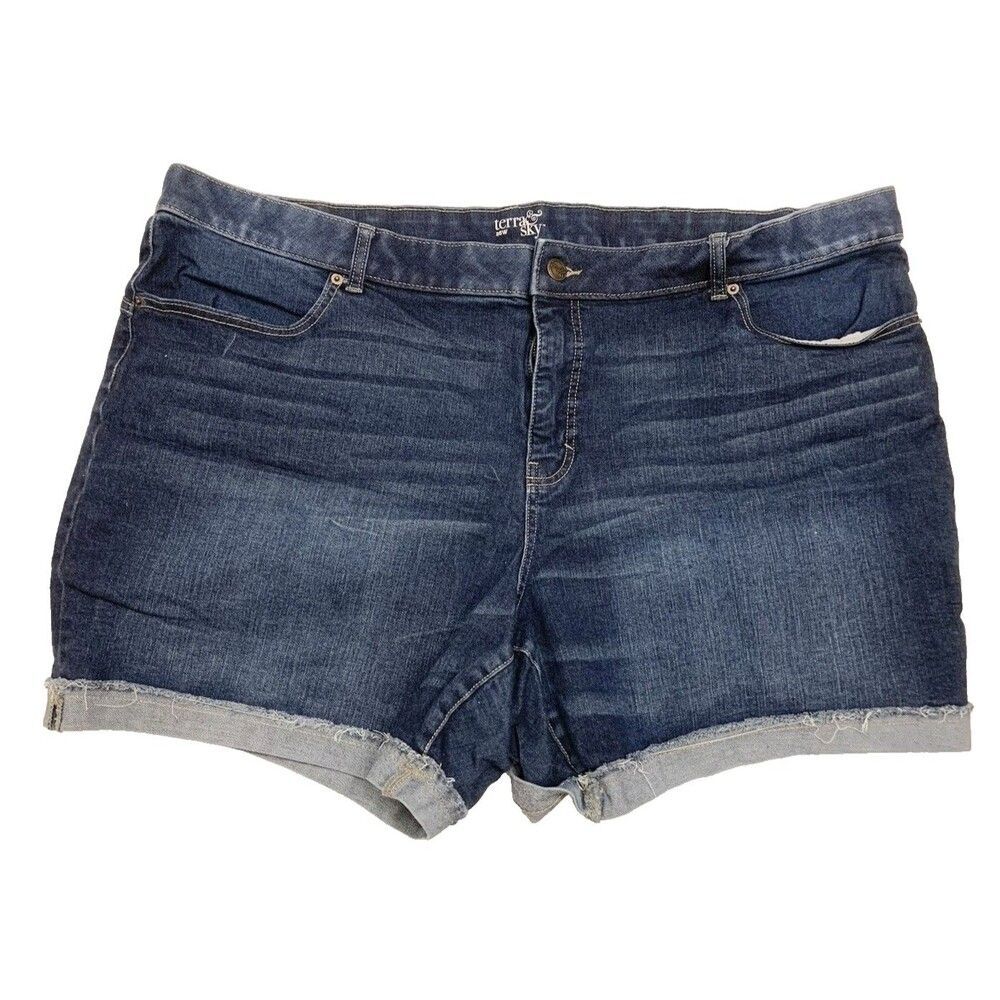 Terra & Sky Denim Jean Shorts Plus Size 26w 48" Dark Blue Denim Pockets Stretch